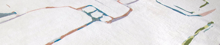 A close up shot of Eskayel's crossweave Portico rug in the multi colorway.