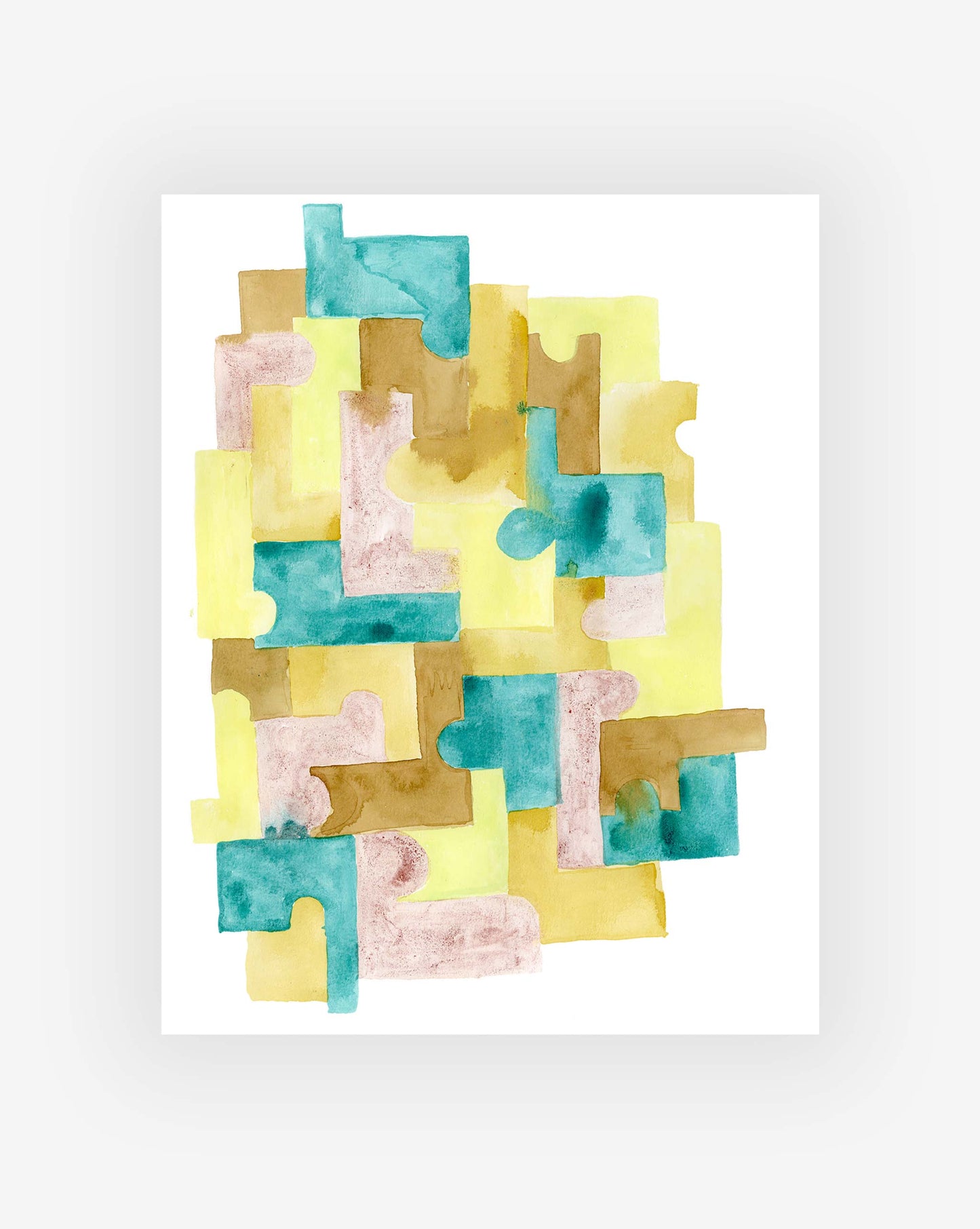 Our Puzzle Print is a watercolor painting by Eskayel founder Shanan Campanaro which depicts a multi colored puzzle piece.