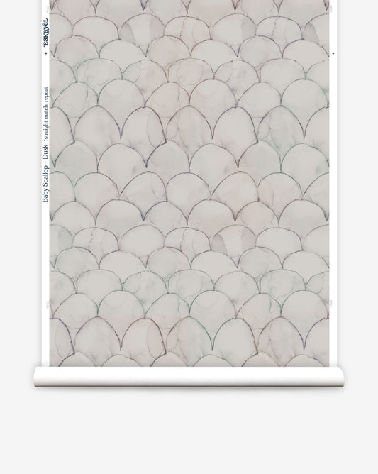In Baby Scallops custom wallpaper in Dusk, neutrals meet hints of subtle color in a pattern of overlapping curves