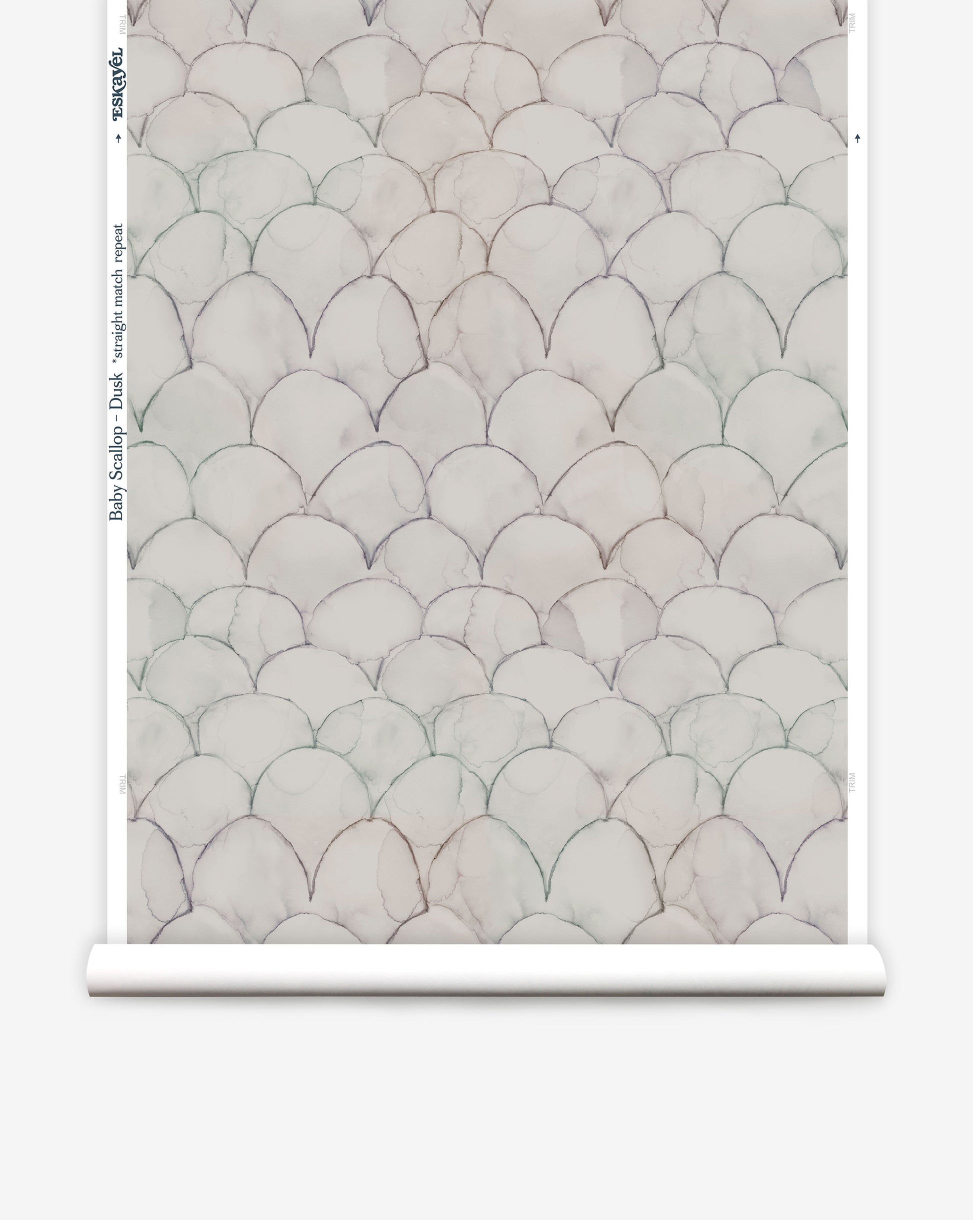 In Baby Scallops custom wallpaper in Dusk, neutrals meet hints of subtle color in a pattern of overlapping curves