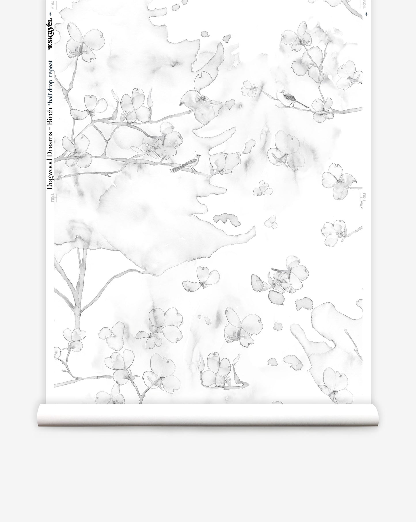 Inspired by the nature of the East Coast, Dogwood Dreams wallpaper in Birch includes grey on white