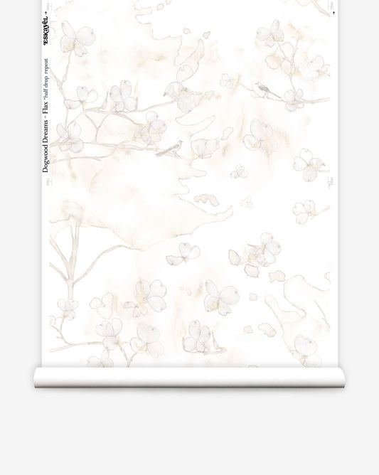 Inspired by the East Coast in springtime, Dogwood Dreams wallpaper in Flax includes beige tones