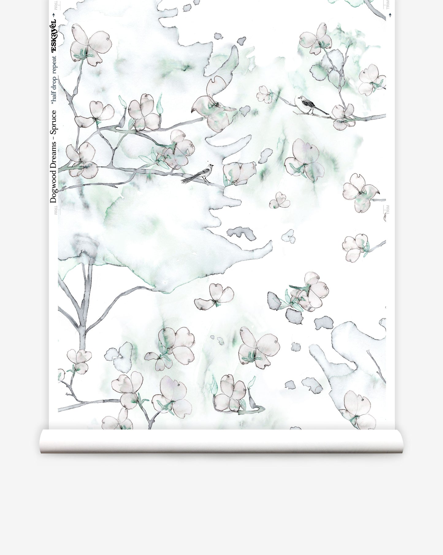 Inspired by nature in spring, Dogwood Dreams wallpaper in Spruce supplies greens, blues, and pinks