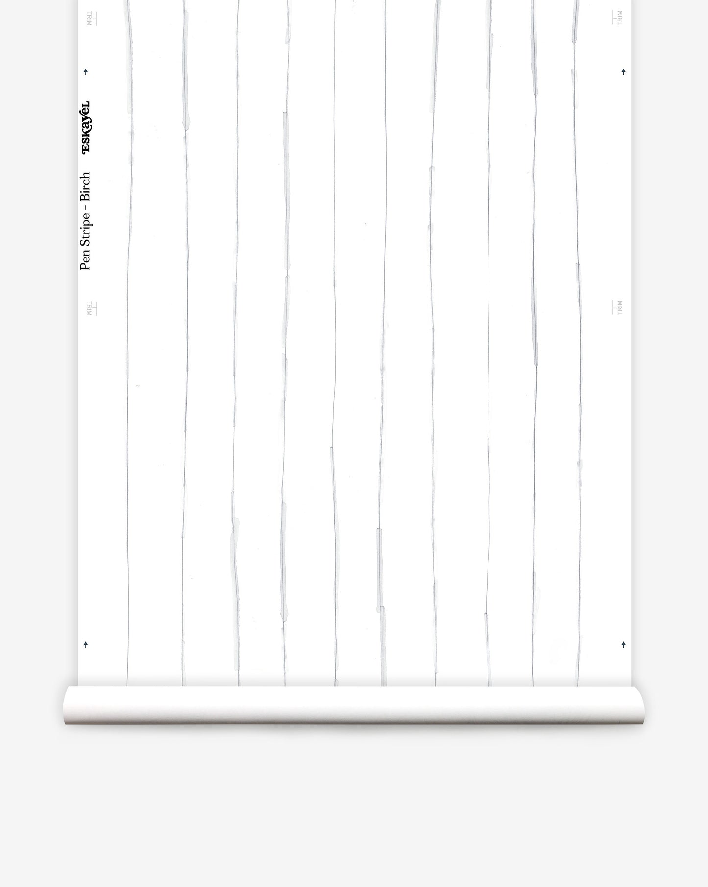 Pen Stripe is our inky ode to classic pinstripes. Made-to-order luxury wallpaper in Birch offers gray on white.