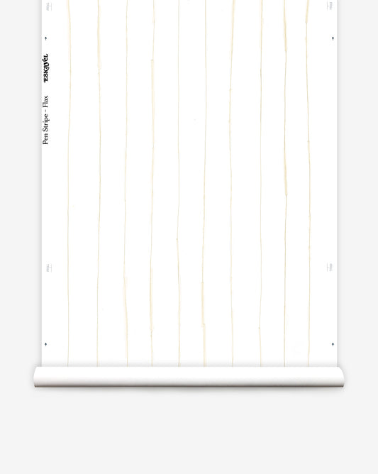 Pen Stripe is our pattern of hand-inked pinstripes As a luxury wallpaper, Flax is beige on white