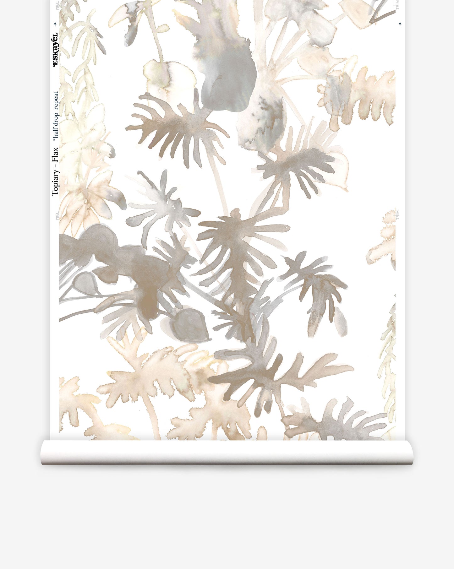 Topiary custom wallpaper in Flax features shades of beige while paying homage to houseplants