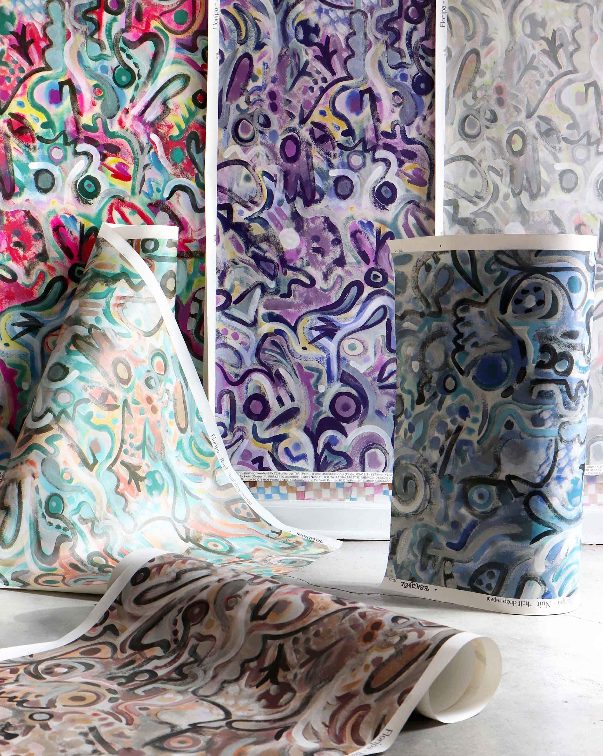 A styled image of the Eskayel x Gordon Hull Floripa Wallpaper Collection.