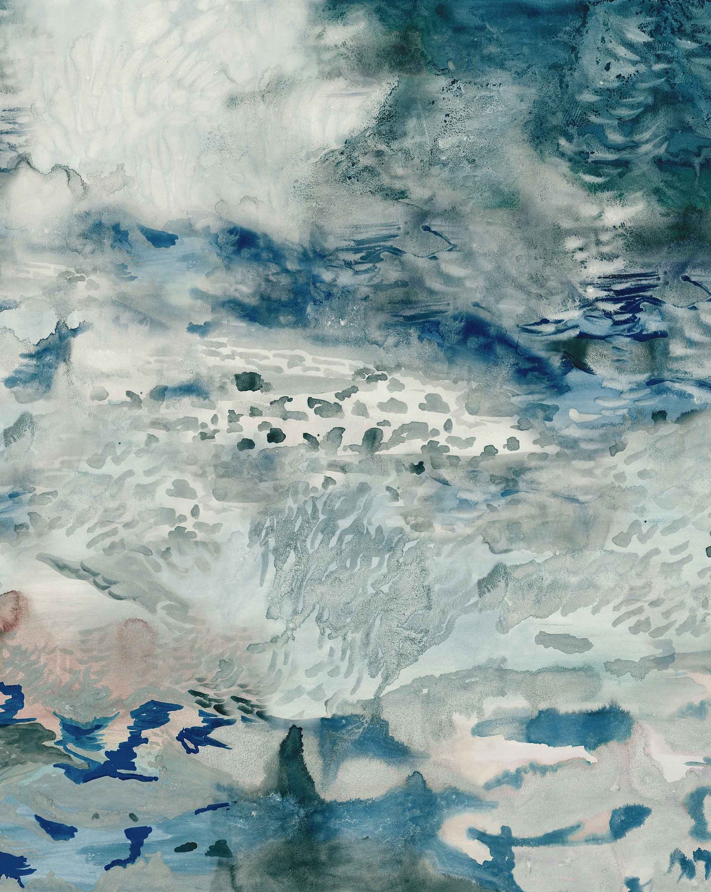 Eskayel’s Empyrean Cyrrus Full Mural wallpaper layout printed on paper backed silk features navy blue and grey hues.