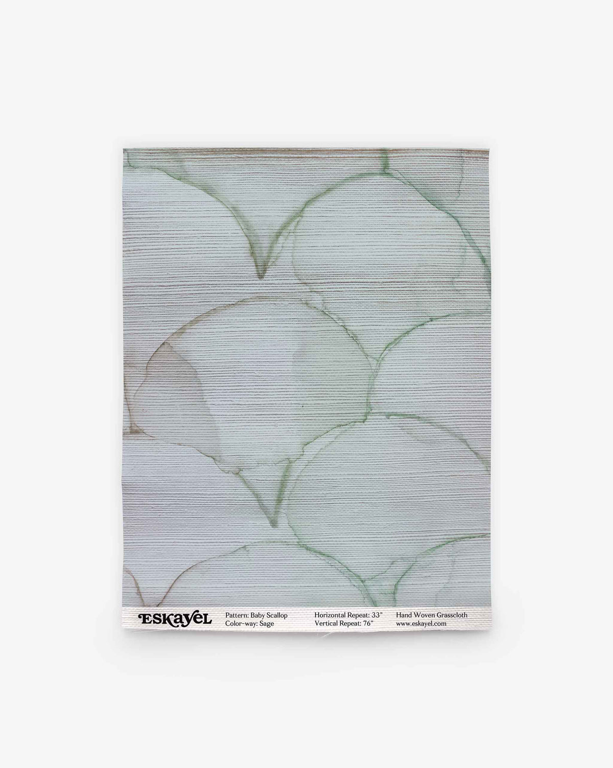 Baby Scallop Grasscloth in sage featuring a scallop pattern on a textured grasscloth background.