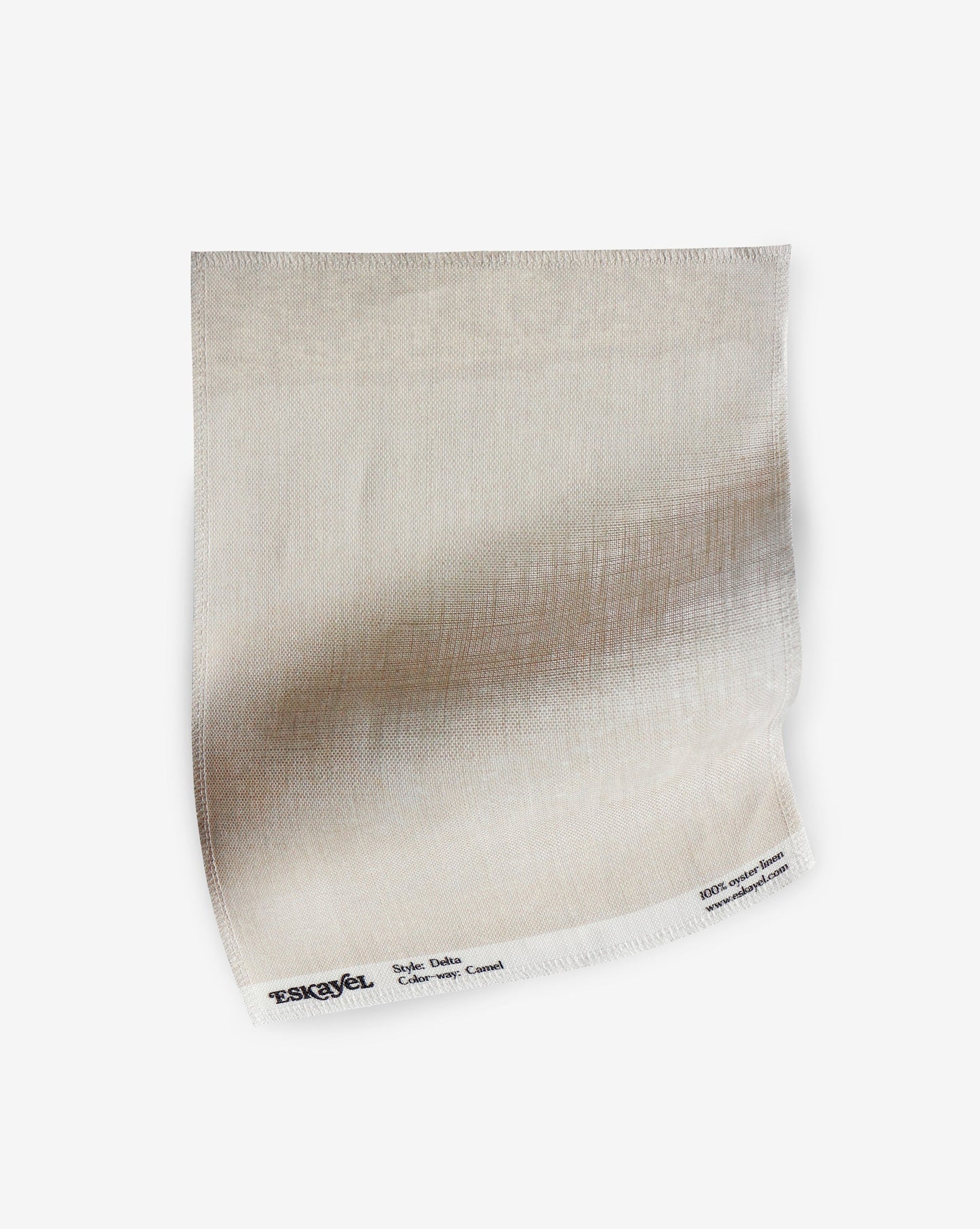 A fabric with our delta pattern in camel featuring a design that transitions from consciousness to dream state in shades of beige.