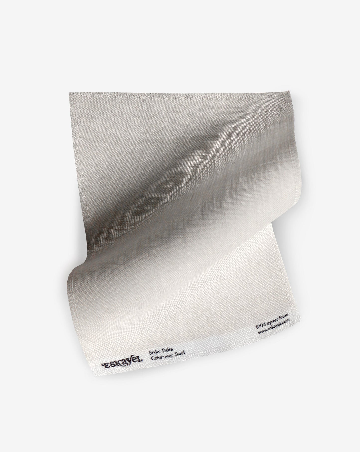 A fabric with our delta pattern in the sand colorway featuring a design that transitions from consciousness to dream state in shades of beige and yellow.