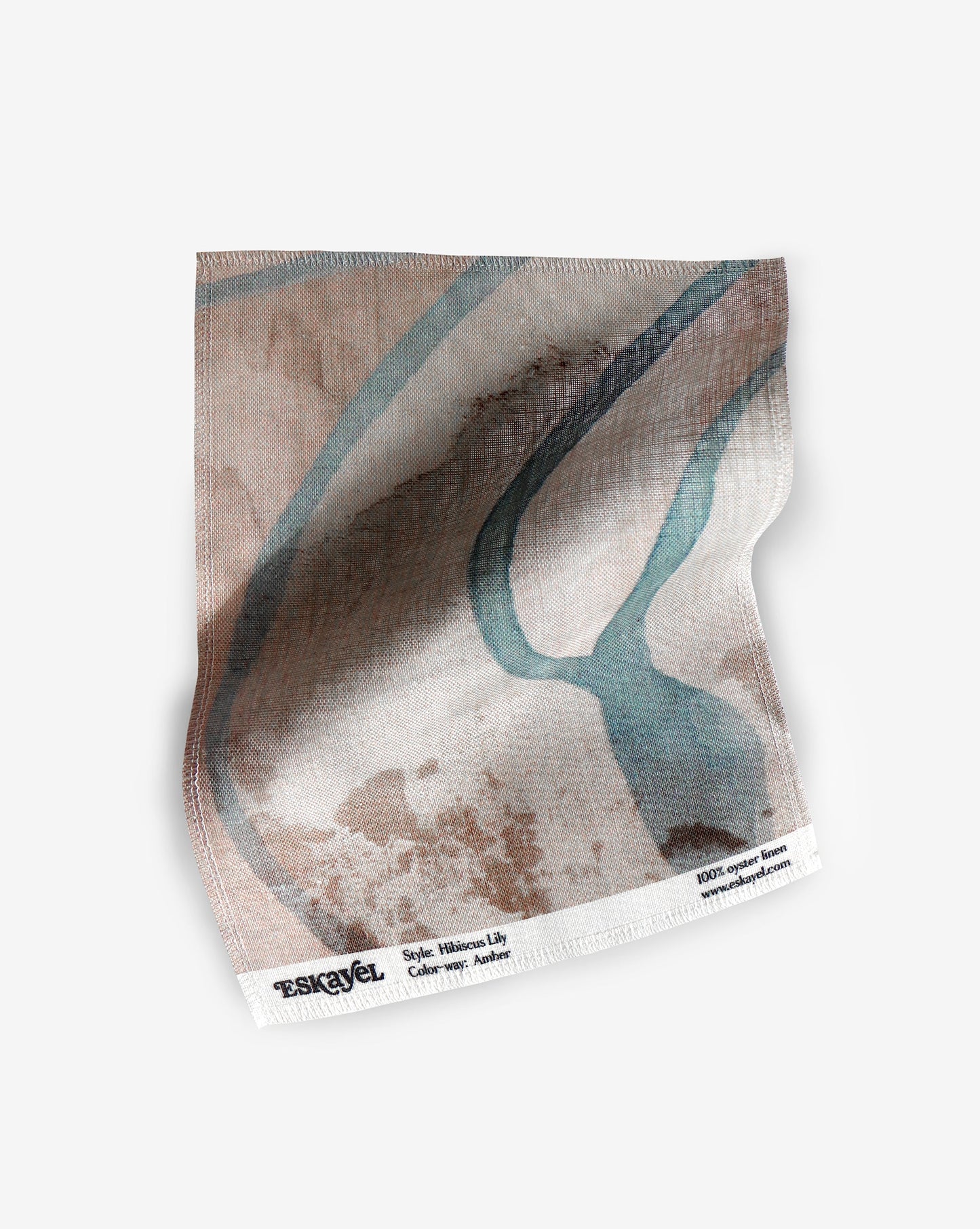 Eskayel’s hibiscus lily pattern in the color way amber in shades of brown, blue, beige.