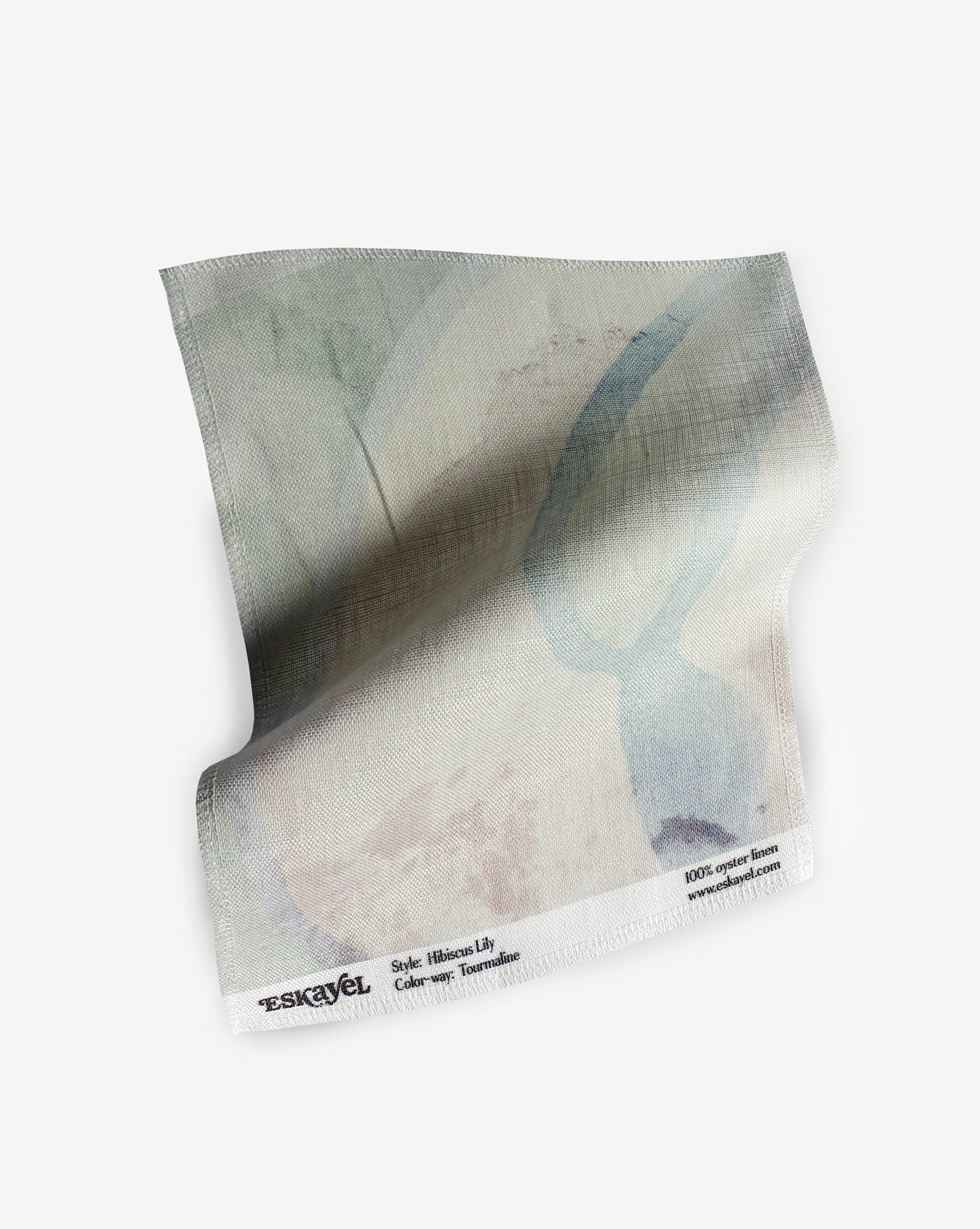 Eskayel’s hibiscus lily pattern in the color way tourmaline in shades of green and beige.