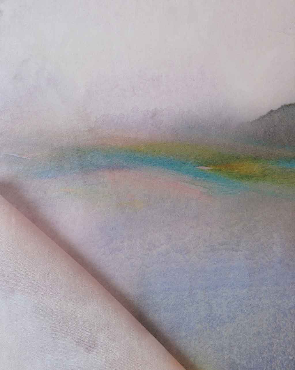 A piece of fabric with a watercolor painting on it
