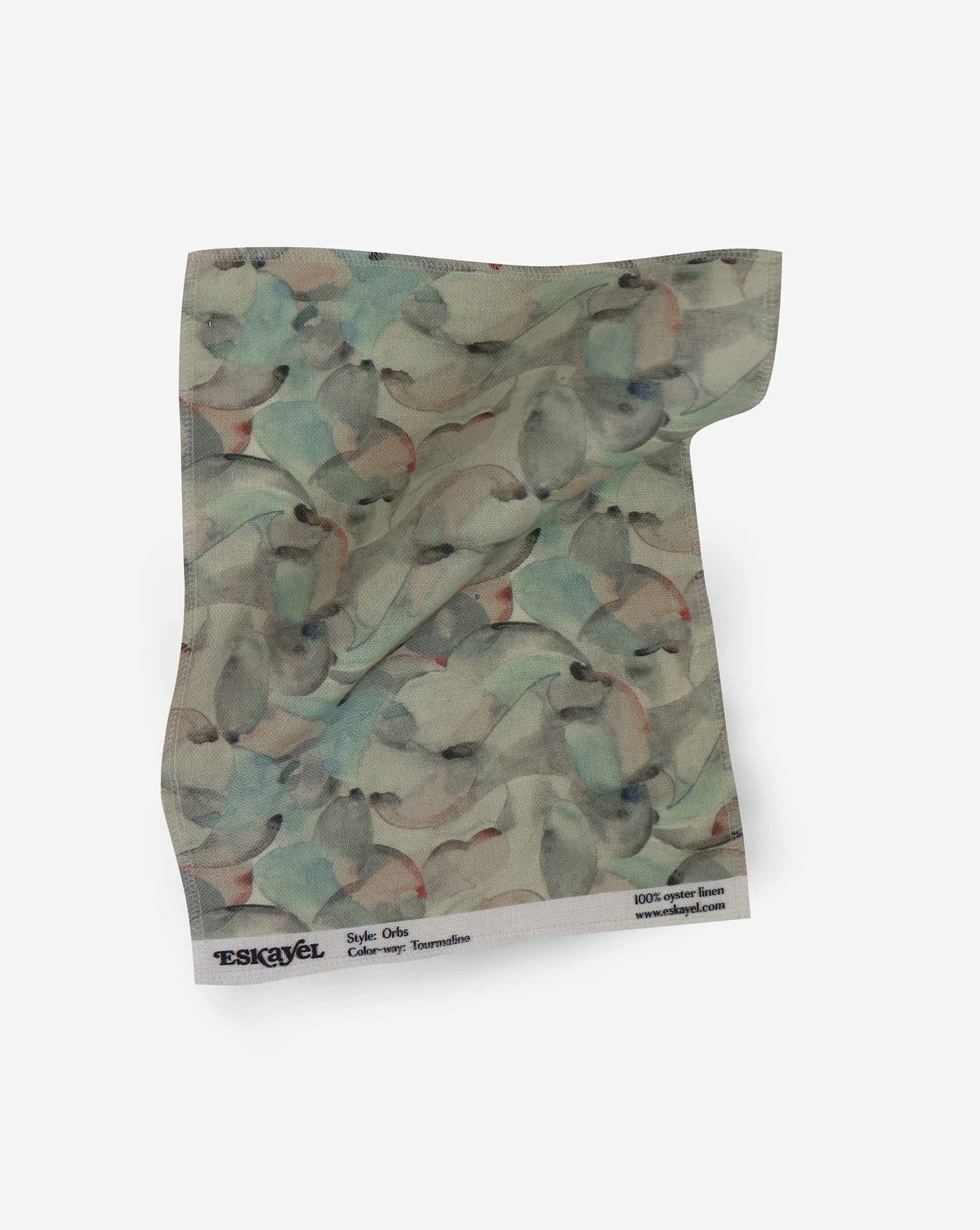 A stunning Orbs Fabric Sample||Tourmaline with a pattern of birds on it.