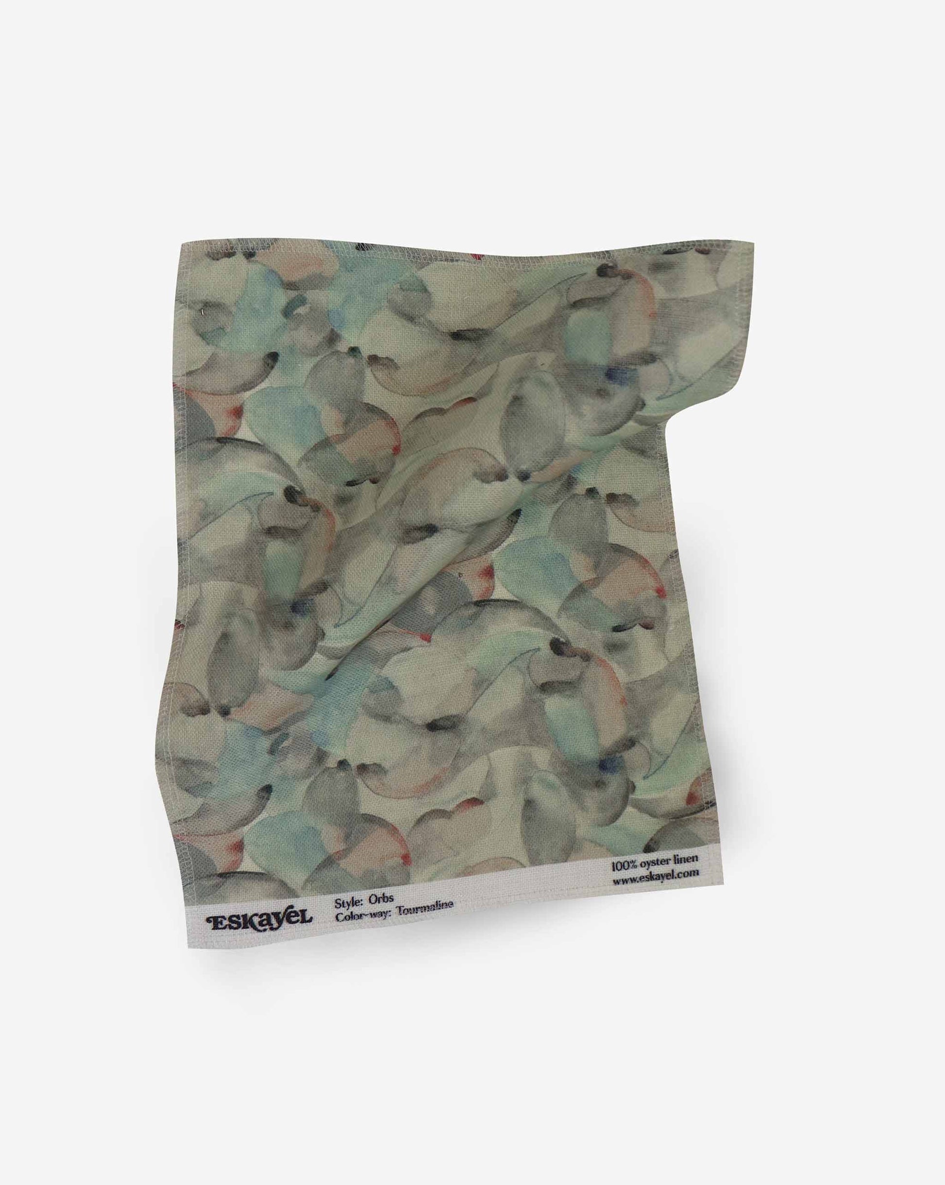 A stunning Orbs Fabric Sample||Tourmaline with a pattern of birds on it.