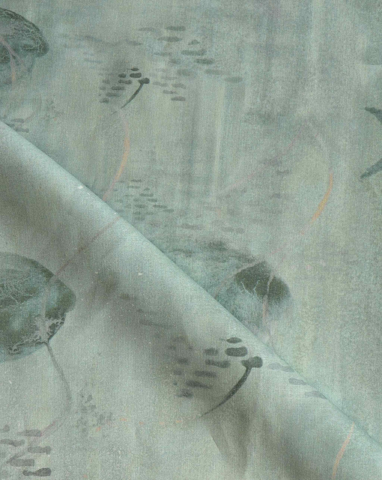 Shoal fabric in the Aqua colorway features an aquatic design in green tones.