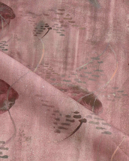 Fabric in the Shoal pattern and Coral colorway depicts marine life in a palette of red tones.