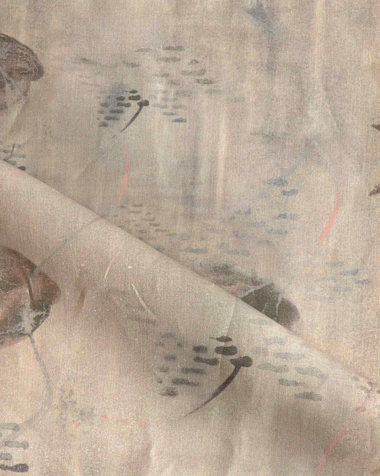 Custom Shoal fabric in the Shell palette depicts a scene of tropical marine life in beige.