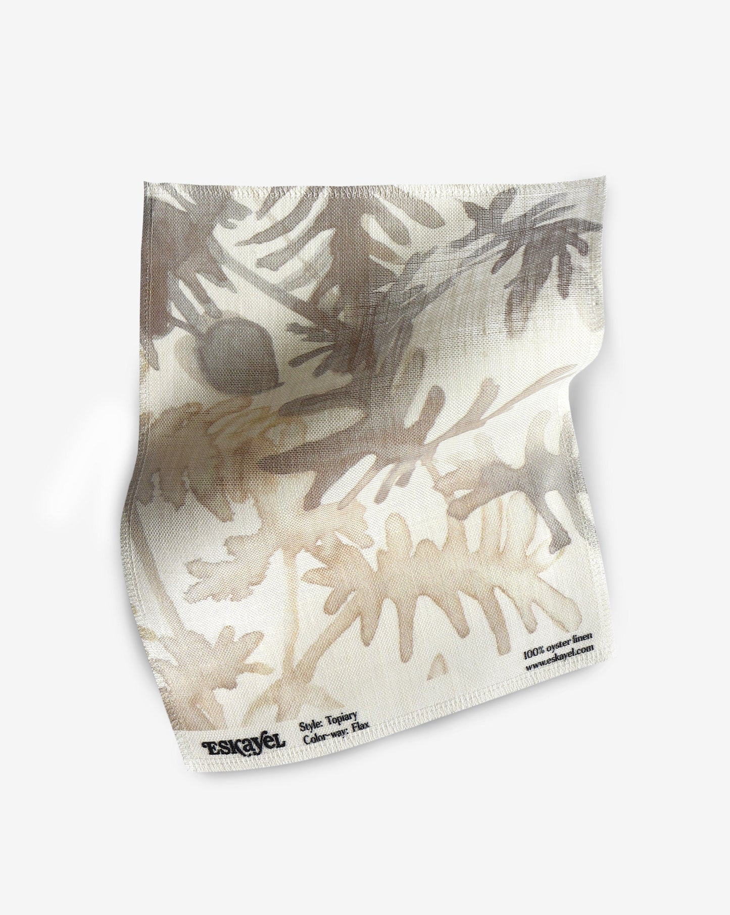 A fabric with our topiary pattern featuring a botanical design of varying indoor plants in beige and white.