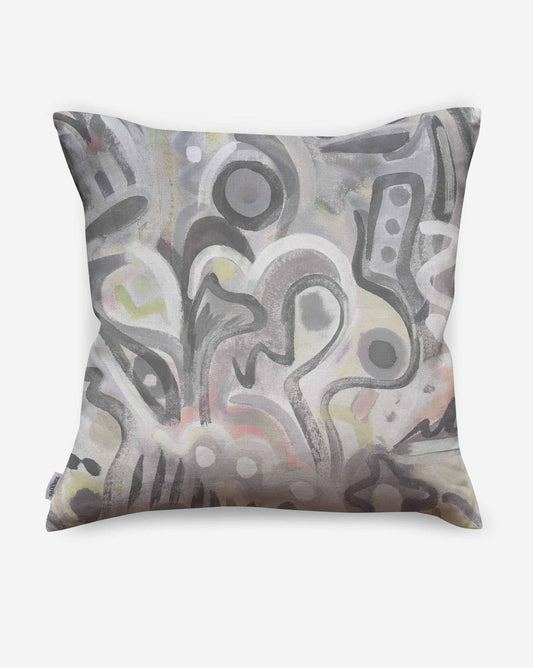Eskayel’s Floripa pillows in Dusk display the tropical landscape of artist Gordon Hull in tones of grey.