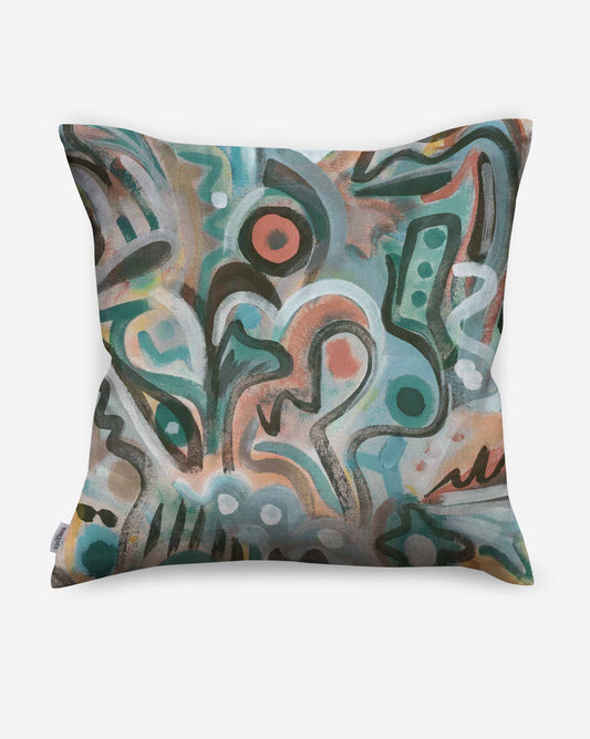 Floripa custom pillows from Eskayel in the Reef colorway provide a multicolor palette.