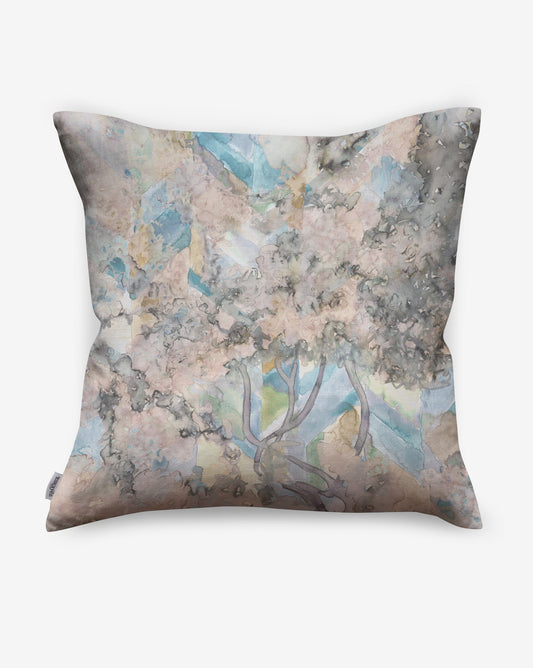 Featuring a floral study on chevrons, Inflorescence pillows in our Sage colorway provide a palette of beige, blue and grey