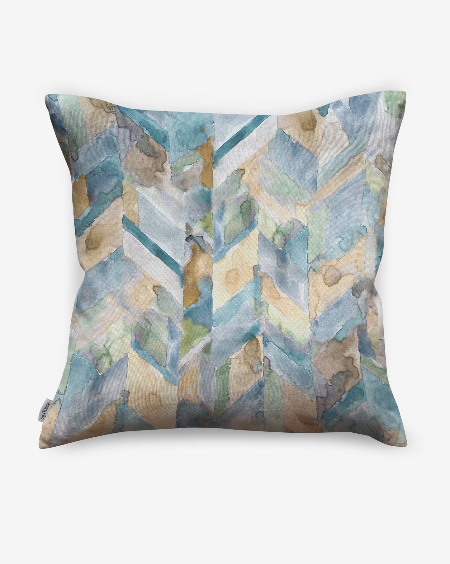 Soft Sorisa pillows in our Sage colorway offer a chevron pattern in a rich spectrum of blue and green shades
