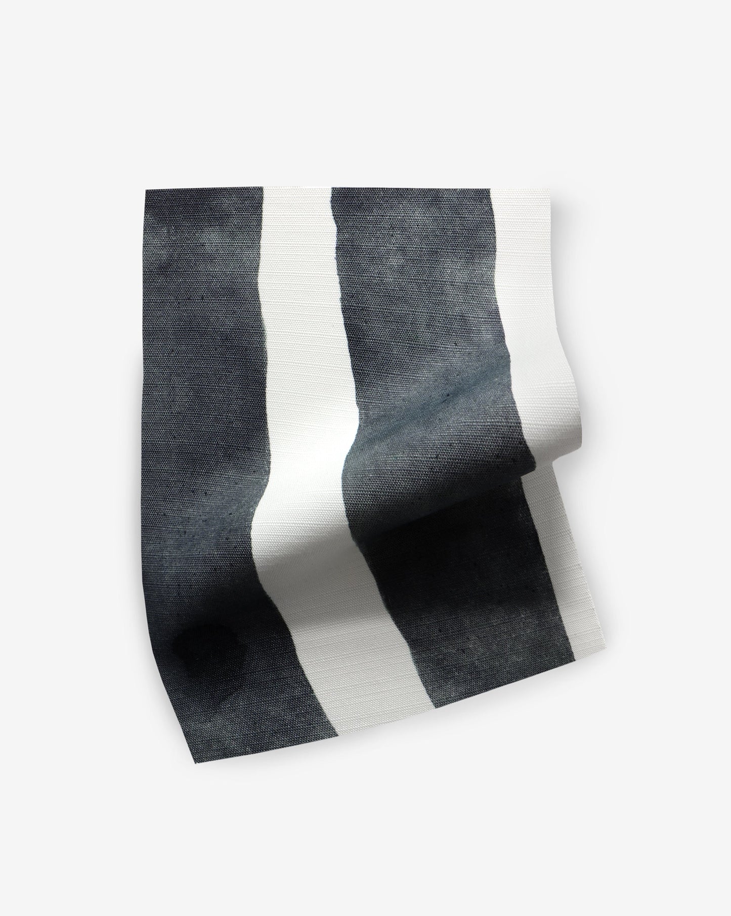 A black and white striped fabric from the Bold Stripe Performance Fabric Slate Collection on a white background
