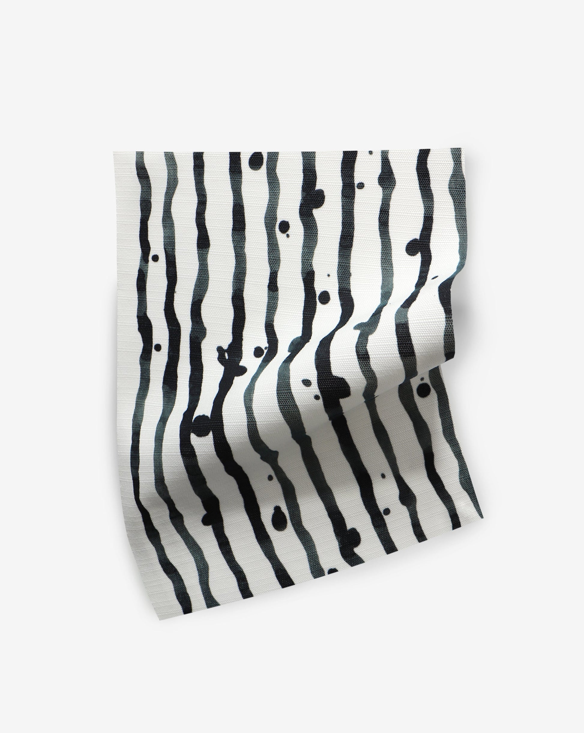 The Eskayel Drippy Stripe Performance Fabric Slate pattern features black and white stripes on a luxury performance fabric