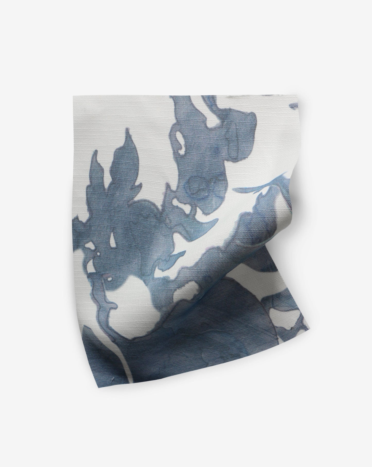 A Up for Anything Performance Fabric||Cerulean painting on a white background featuring an abstract botanical pattern.