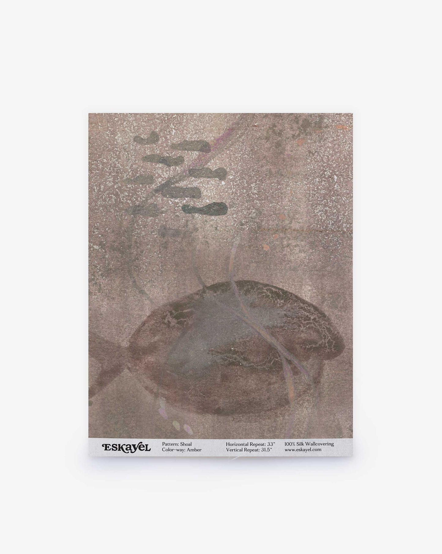 A swatch of Eskayel’s Shoal pattern on paper backed silk wallpaper in the colorway Amber with its brown hues.