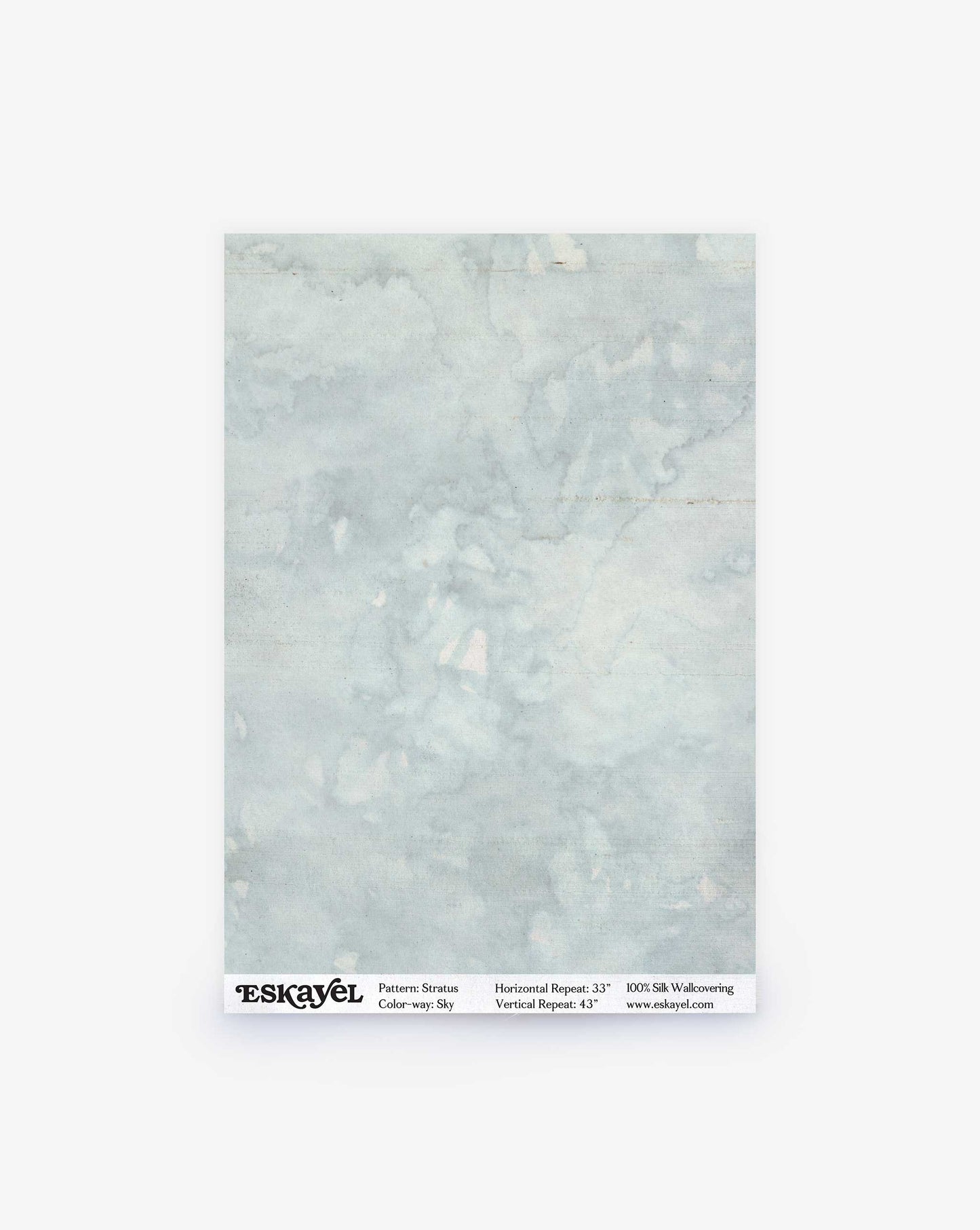 A swatch of Eskayel's Stratus pattern in the colorway Sky printed on our paper backed 100% Silk wallcovering.