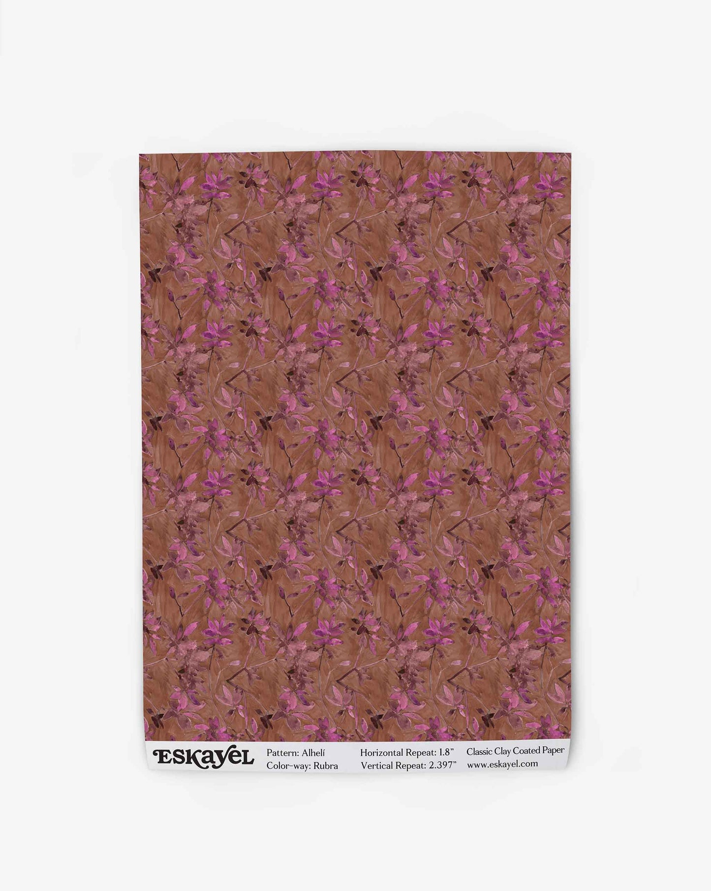 Wallpaper swatch of Alhelí Rubra wallpaper, a tiny brown-based repeating pattern inspired by tropical living | Eskayel