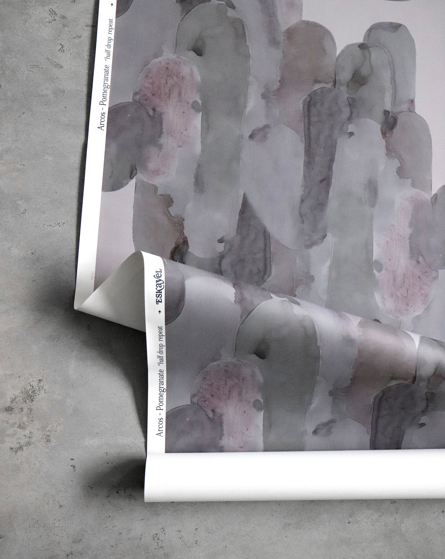 A watercolor painting with Arcos Wallpaper Pomegranate motifs