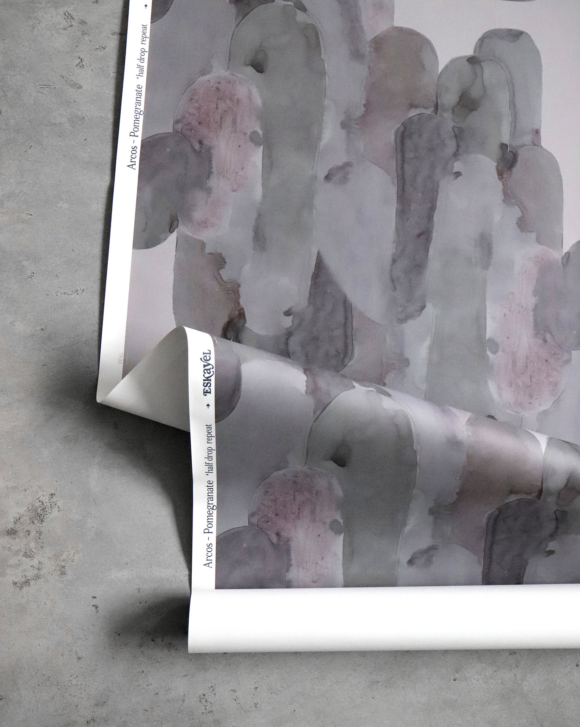 A watercolor painting with Arcos Wallpaper Pomegranate motifs
