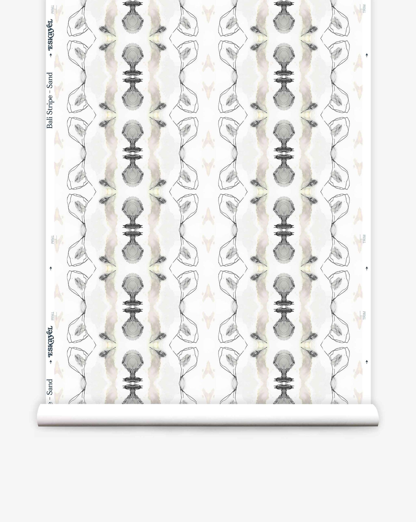 A white and grey Bali Stripe Wallpaper Sand with an abstract pattern.