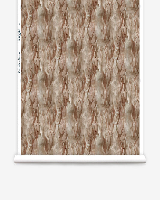 Cascade is a luxury wallpaper from Eskayel. The Garnet colorway features beige and brown hues.