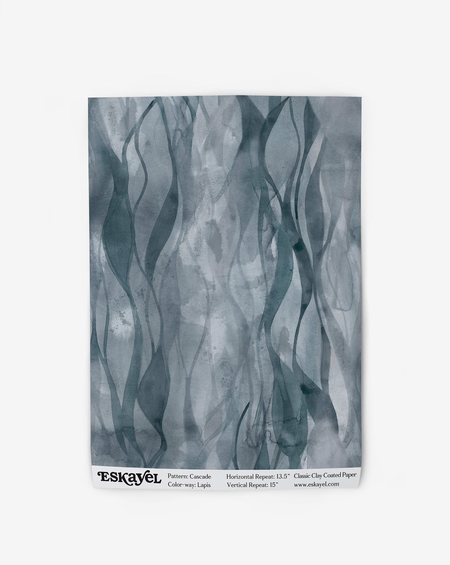 Cascade Wallpaper Sample in the color way lapis in shades of blue.