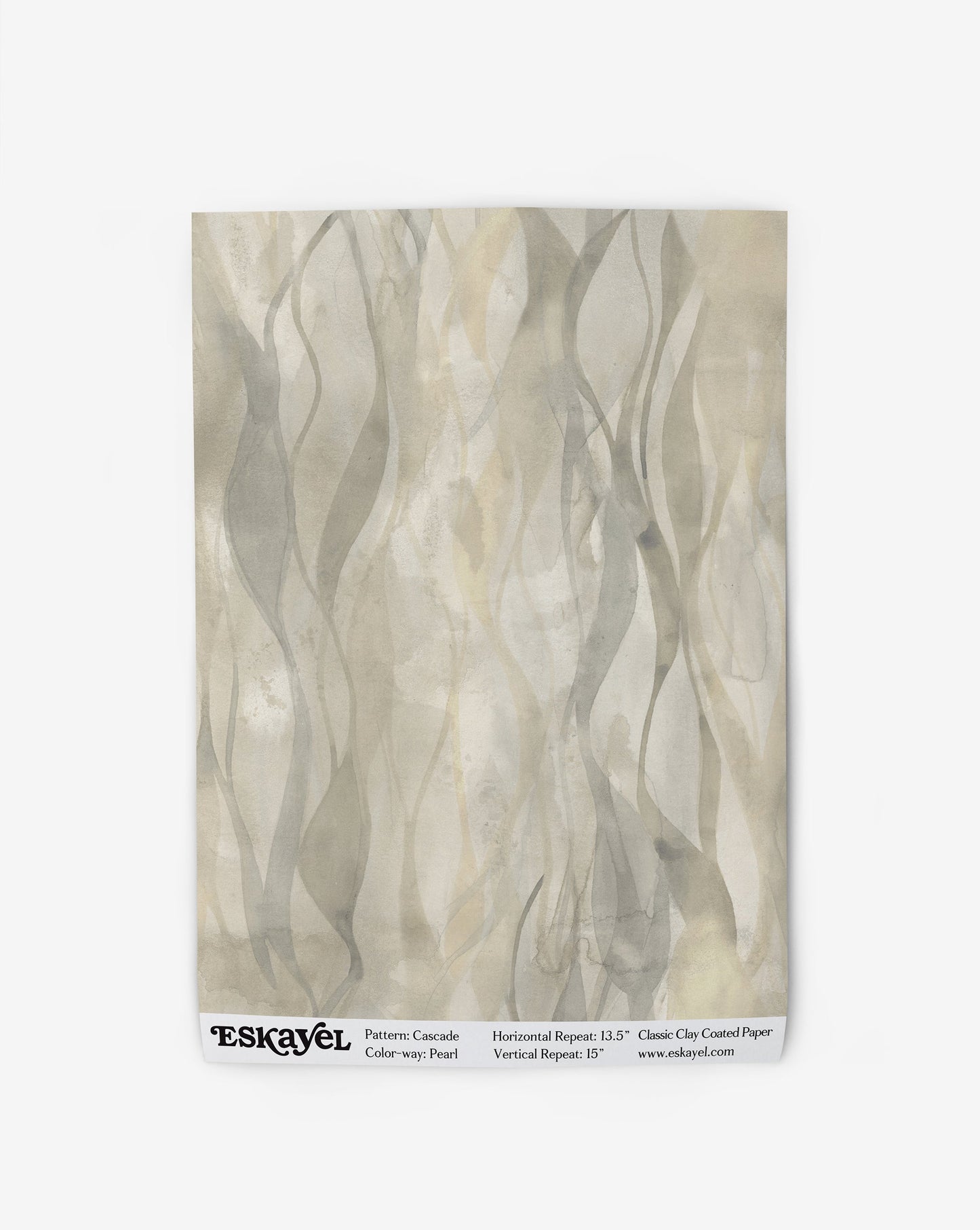 Cascade Wallpaper Sample in the color way pearl in shades of yellow and beige.