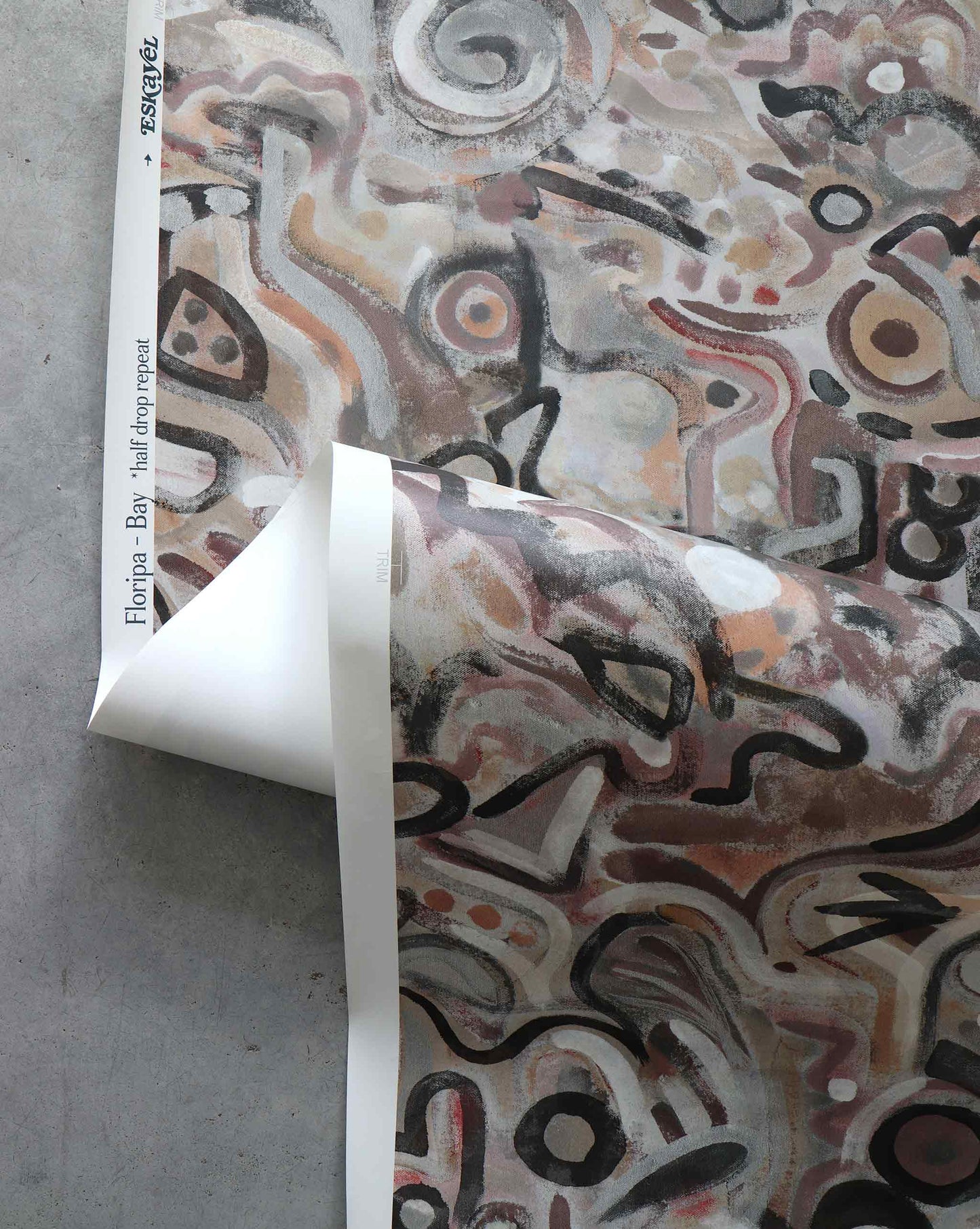 An image of Floripa Bay Wallpaper with brown tones and a pattern inspired by the beautiful tropical island of Florianopolis in Brazil.