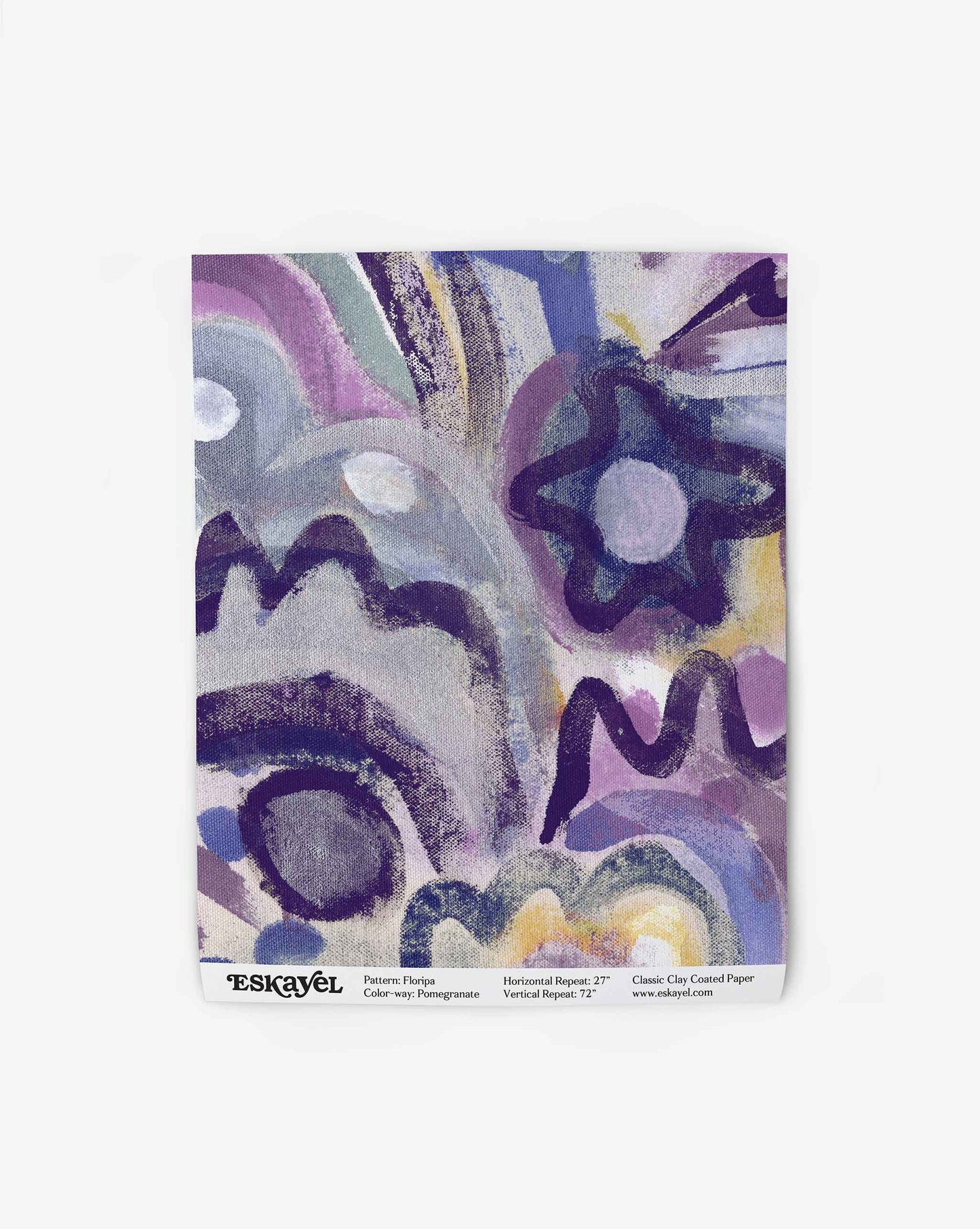 Floripa wallpaper swatch in the colorway pomegranate has shades of purple.