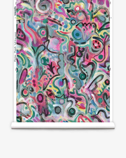 Eskayel’s Floripa wallpaper in the Punch colorway is a bright multicolor palette.