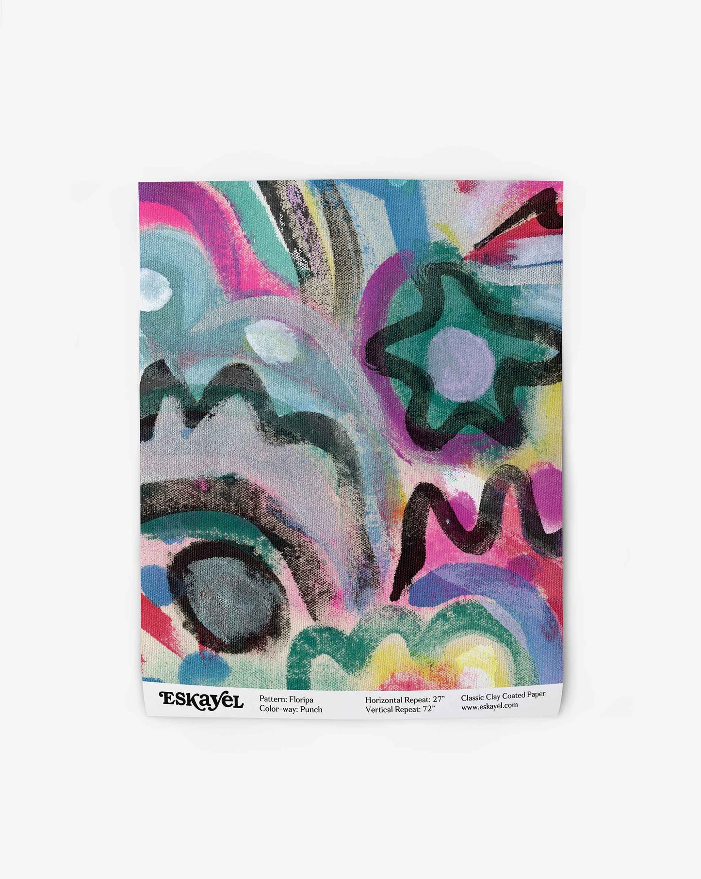 Floripa wallpaper swatch in the colorway punch with its shades of bright multi colors.