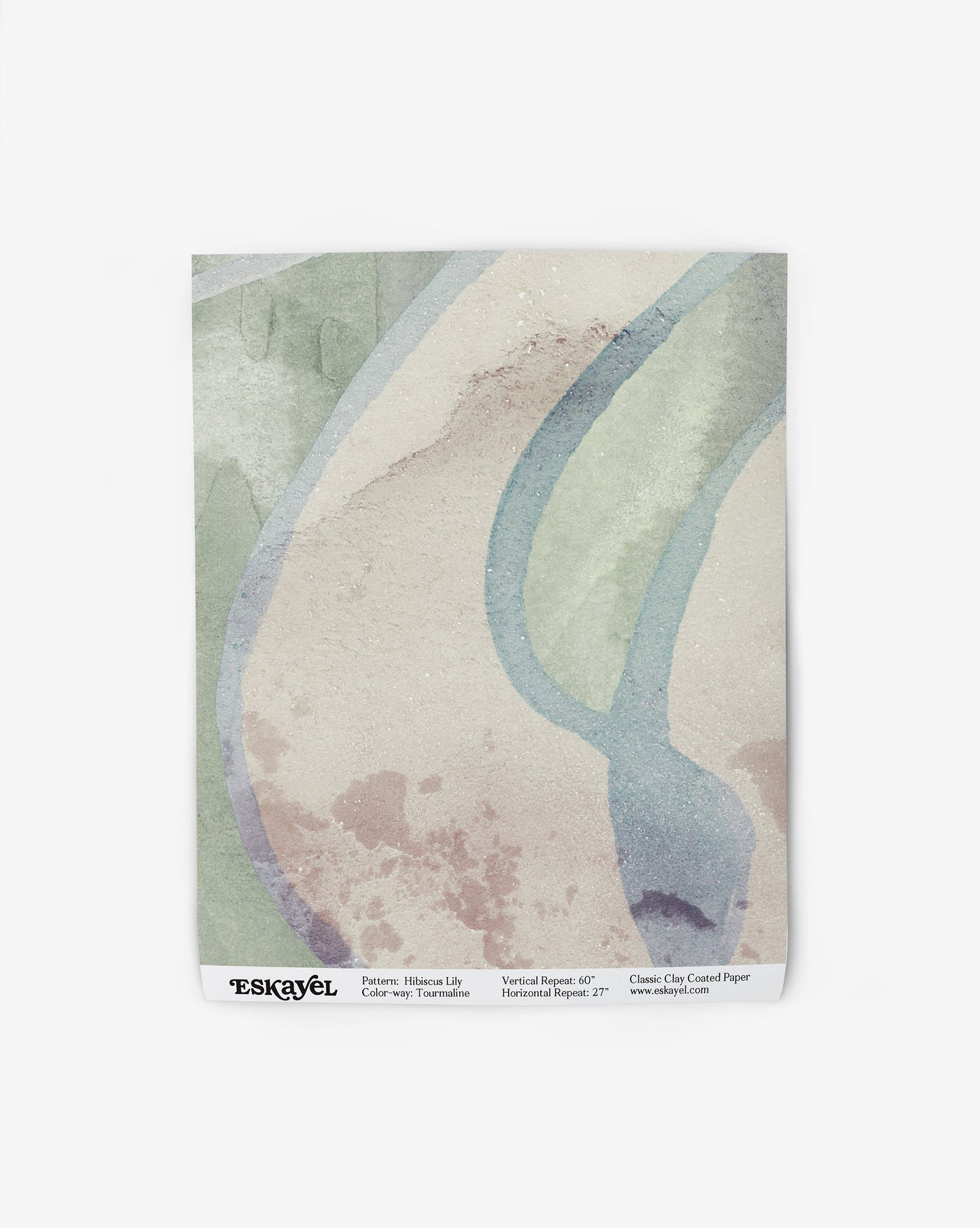 Hibiscus Lily Wallpaper Sample in the color way tourmaline in shades of green and beige.