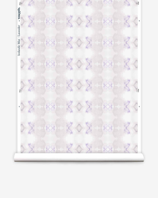 A luxurious Icelandic Mist Wallpaper in  Lavender features a white and purple pattern.