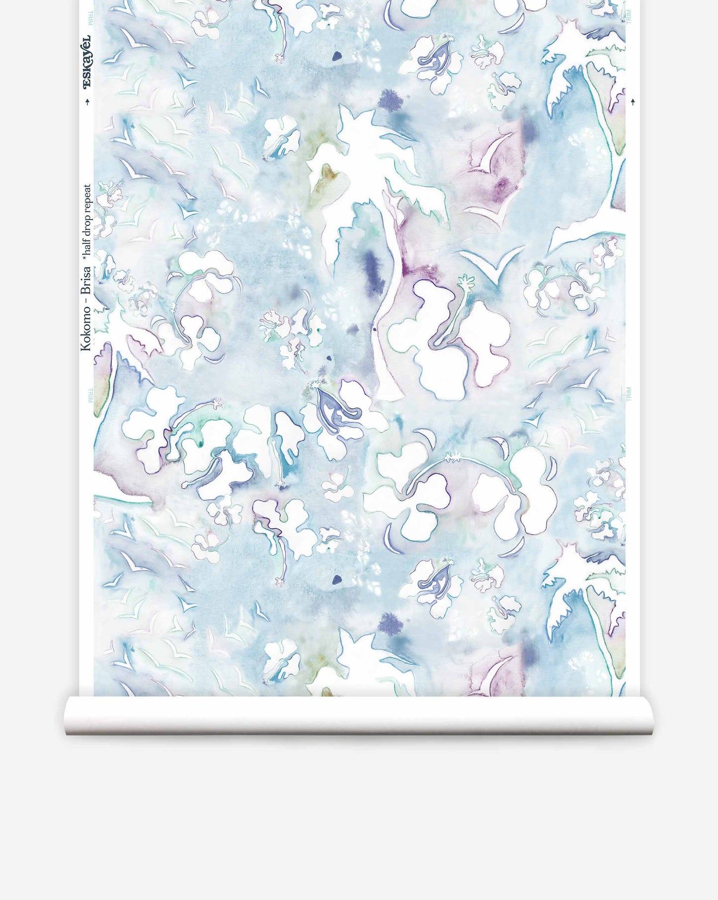 Kokomo custom luxury wallpaper from Eskayel in Brisa is a colorway of blues.
