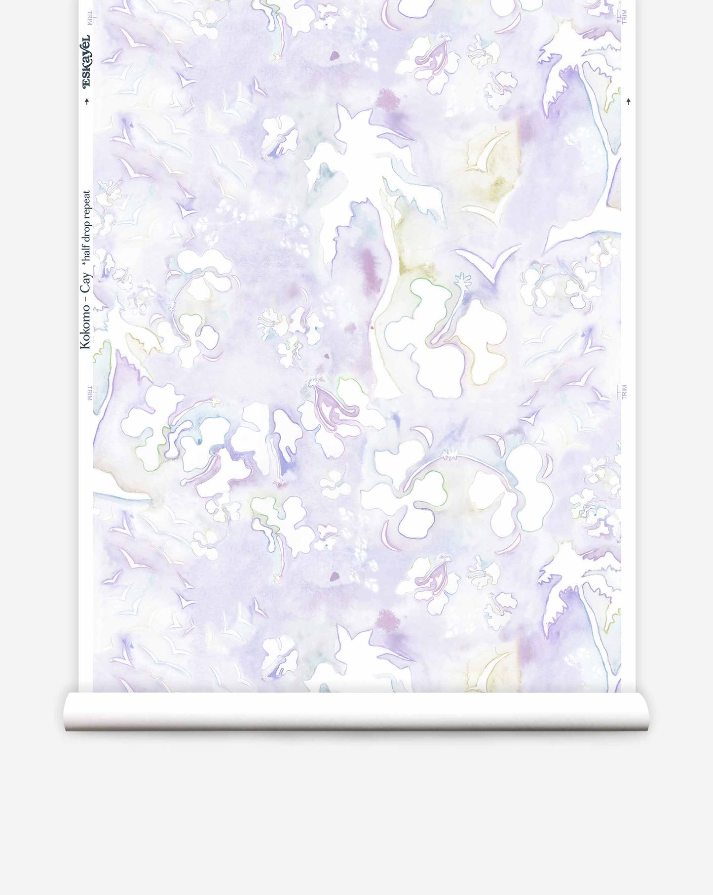 Eskayel Kokomo luxury wallpaper in Cay is a tropical pattern in shades of purple.