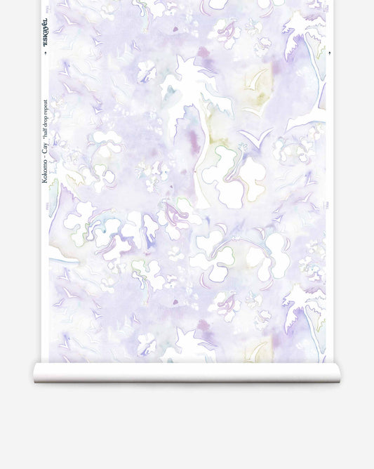 Eskayel Kokomo luxury wallpaper in Cay is a tropical pattern in shades of purple.