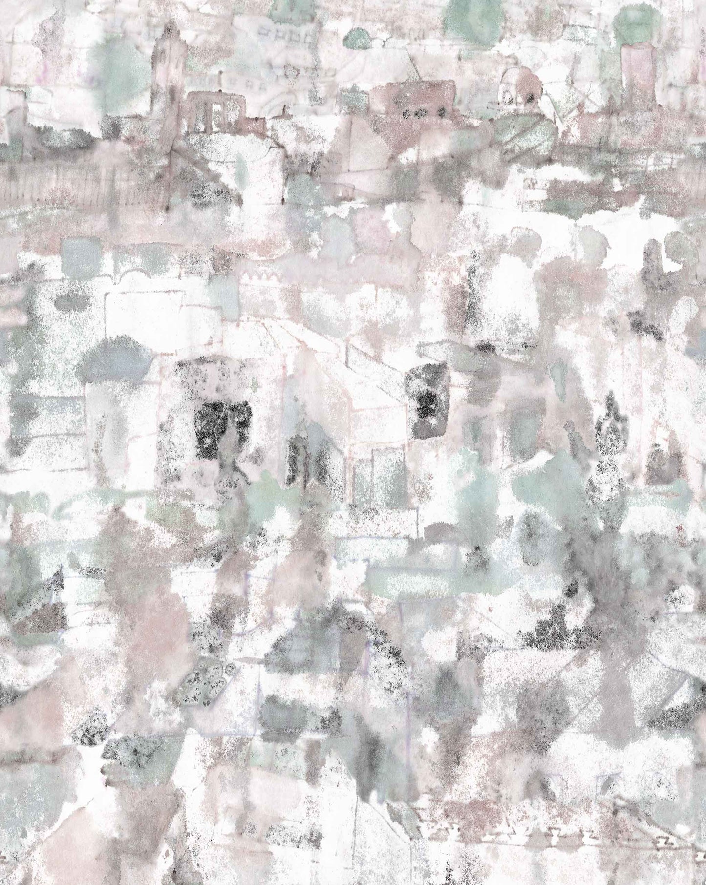 Abstract watercolor painting featuring soft pastel hues and blended patches, creating a textured mosaic effect inspired by the Kotoubia Wallpaper Mural.